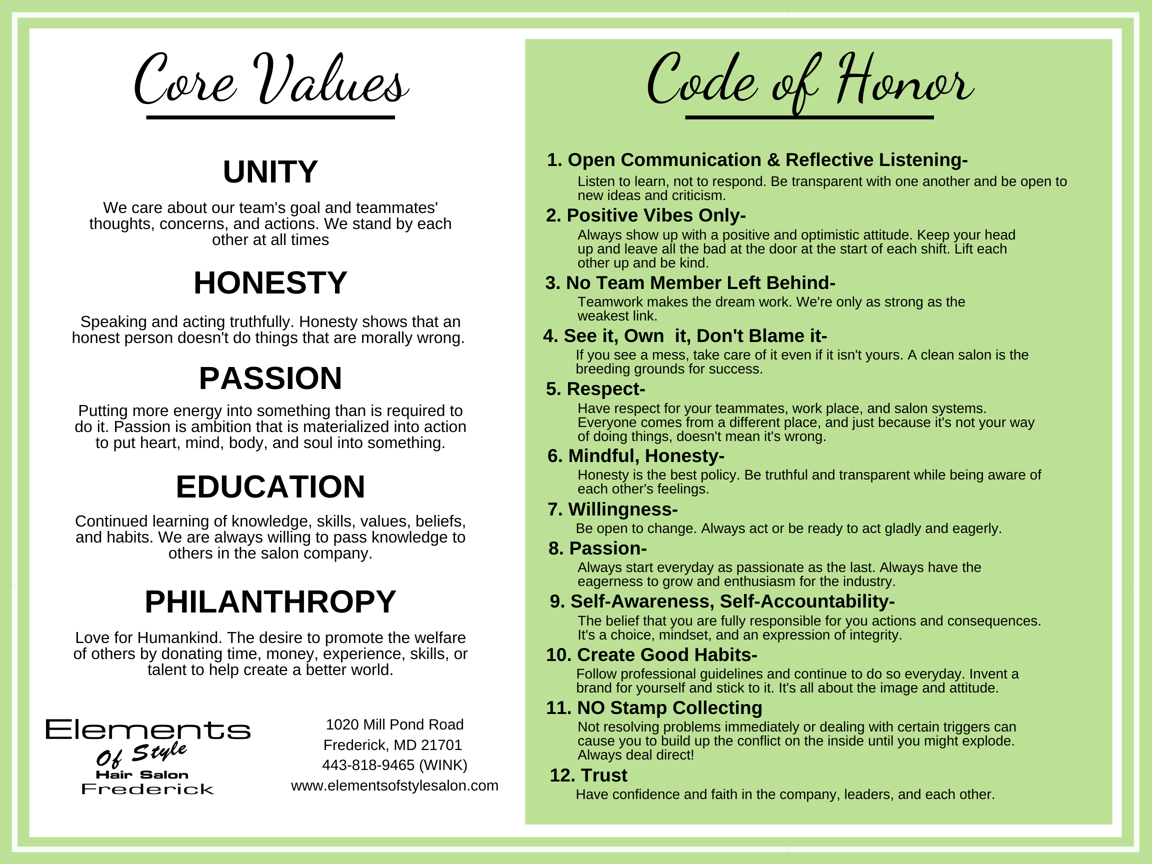 Frederick Code of Honor Poster - Elements of Style Salon